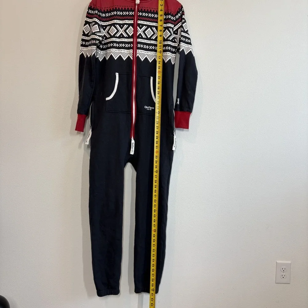 OnePiece Marius Jump In Grey Navy Nordic Fair Isle Hooded Jumpsuit Small Lounge